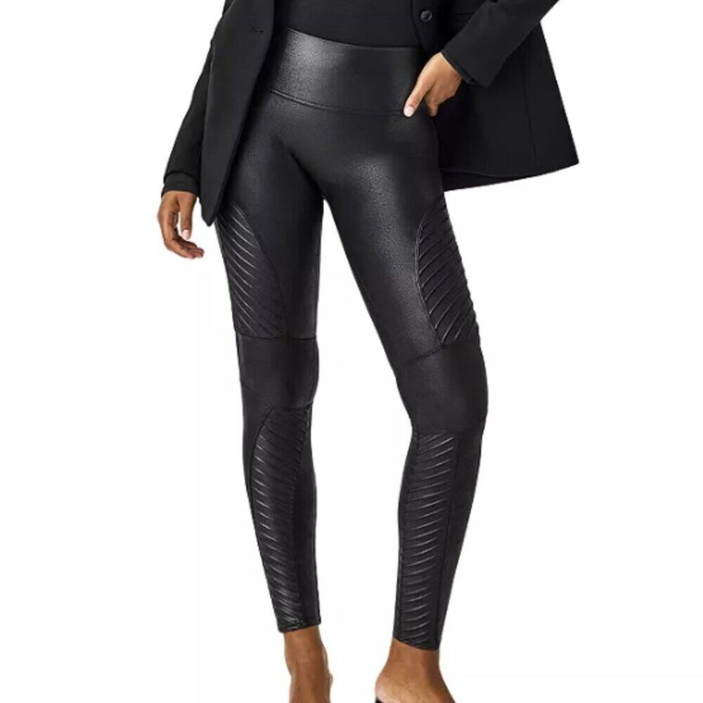 SPANX Moto Faux Leather Leggings Size Small EUC
